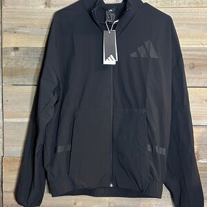 Adidas Men's Black Hooded Windbreaker Jacket